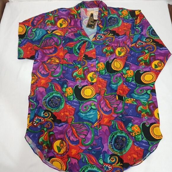 Rene Rofe Vintage 80s 100% Silk Vibrant Funky Womans Shirt Nightgown Medium NWT - Picture 1 of 6